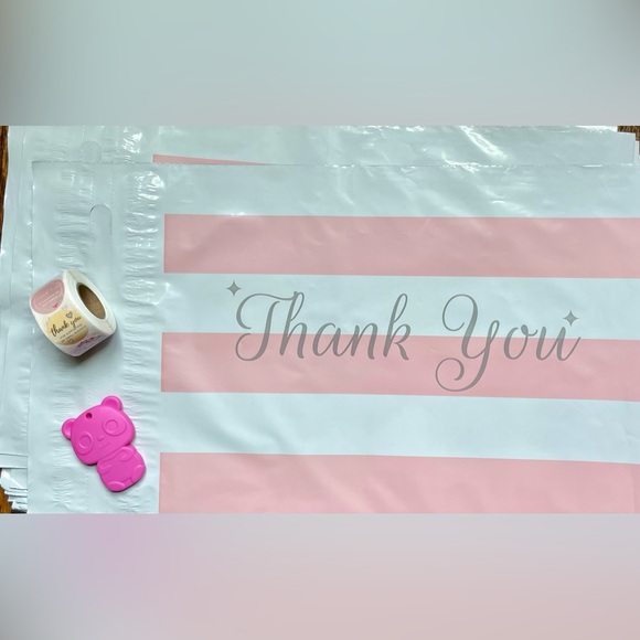 24 10”x13” Poly Mailer Bags 500 Roll of Thank You Stickers & 1 Bear Mini Cutter - Picture 2 of 4